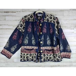 FLASHBACK India Tapestry Knit Jacket Boho Jacguard Patchwork 90's Vintage Size M